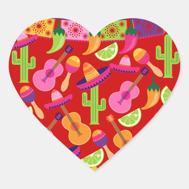 Fiesta Party Sombrero Limes Guitar Maraca Saguaro Heart Sticker (Front)