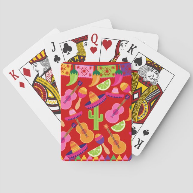 Fiesta Party Sombrero Limes Guitar Maraca Saguaro Poker Cards (Back)
