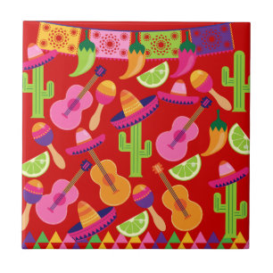 Fiesta Party Sombrero Limes Guitar Maraca Saguaro Tile