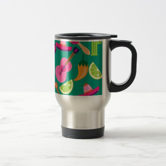 Fiesta Party Sombrero Limes Guitar Maraca Saguaro Travel Mug (Right)