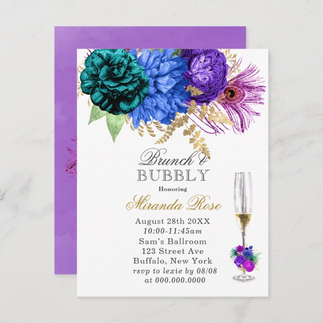 Fiesta Peacock Peony Brunch & Bubbly Invites (Front/Back)