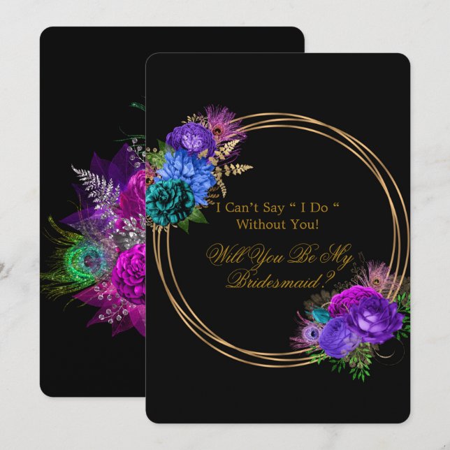 Fiesta Peacock Peony Will You Be My Bridesmaid Invitation (Front/Back)
