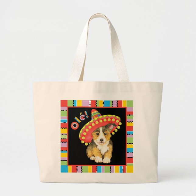 Fiesta Pembroke Welsh Corgi Large Tote Bag (Front)