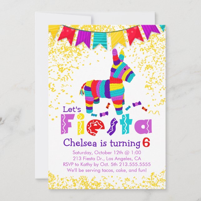 Fiesta Piñata Birthday Party Colorful Invitation (Front)
