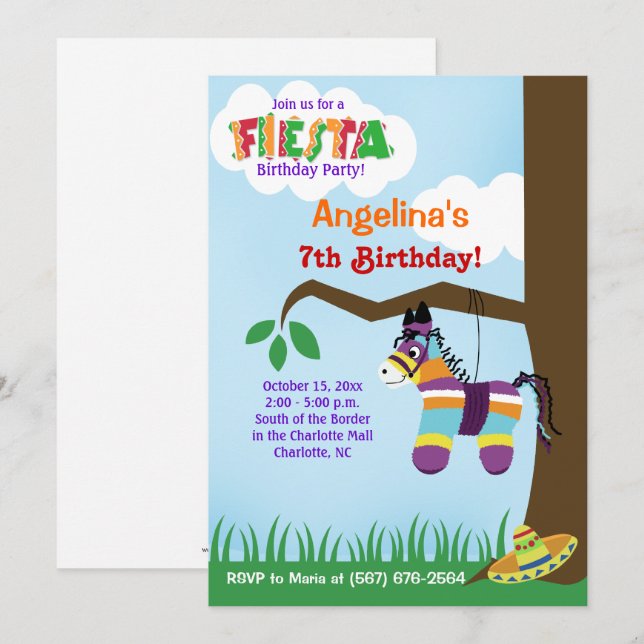 Fiesta Pinata Cinco de Mayo Birthday Invitations (Front/Back)