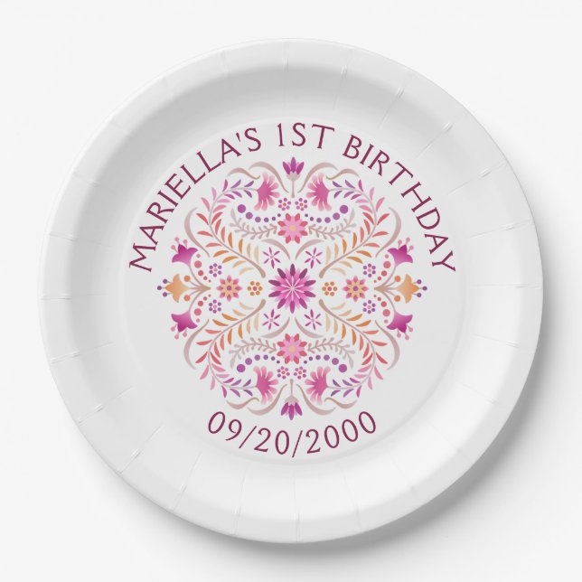 Fiesta Pink Birthday Shower Wedding Paper Plates (Front)