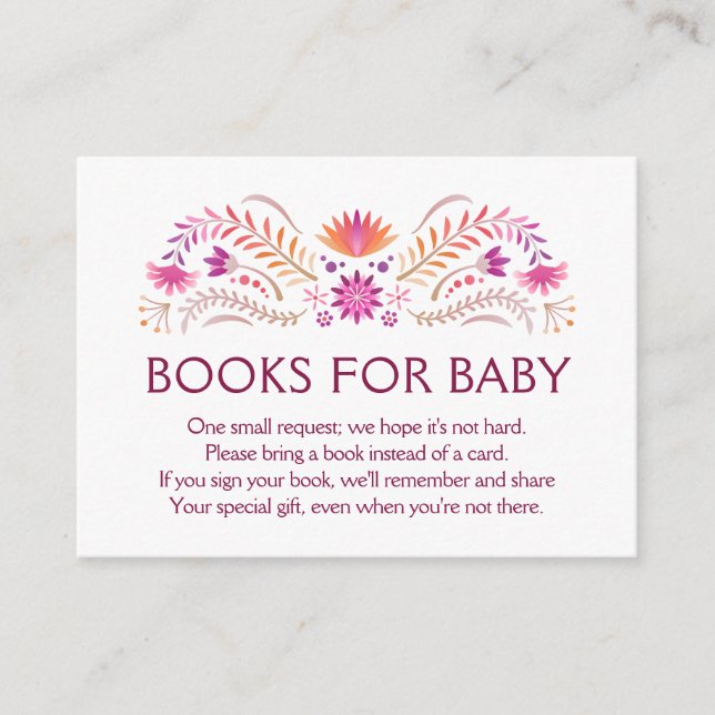 Fiesta Pink Books for Baby Shower Enclosure Card (Front)