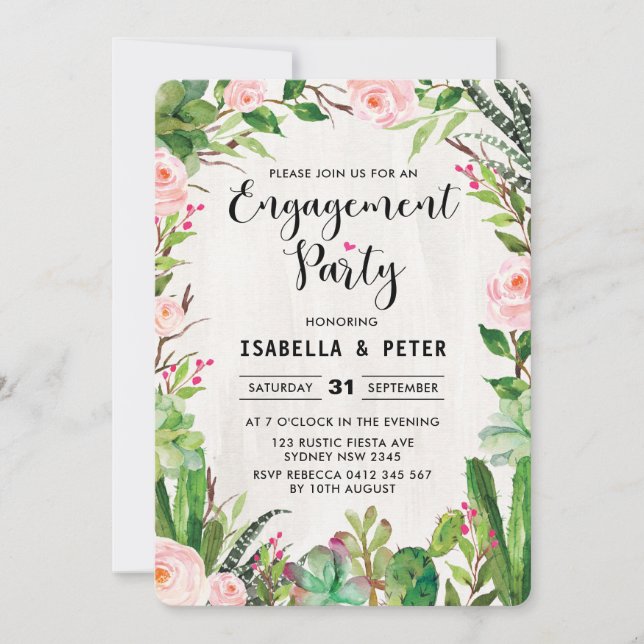 Fiesta Pink Floral Engagement Party Invitation (Front)