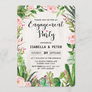 Fiesta Pink Floral Engagement Party Invitation