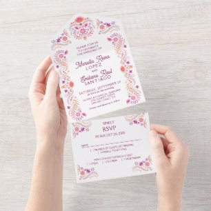 Fiesta Pink Wedding All In One Invitation