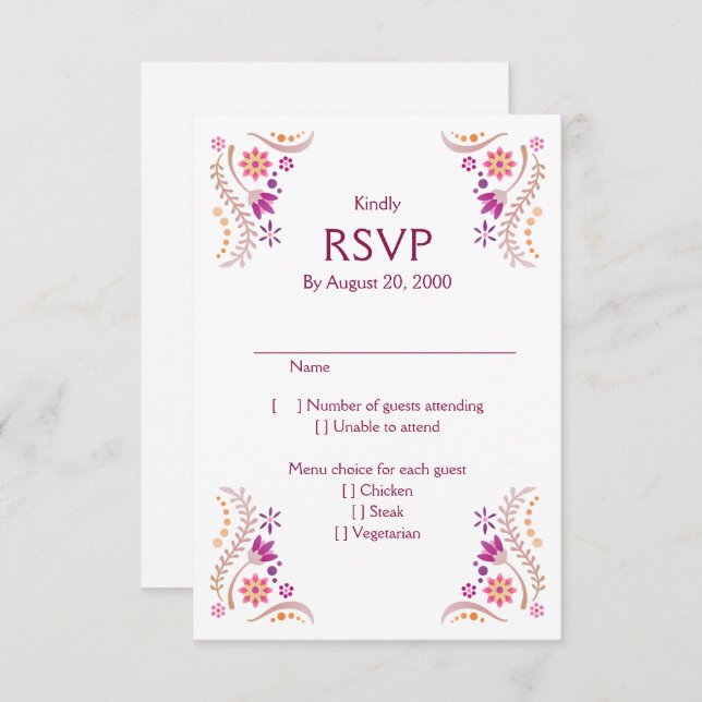 Fiesta Pink Wedding Quinceañera RSVP (Front/Back)