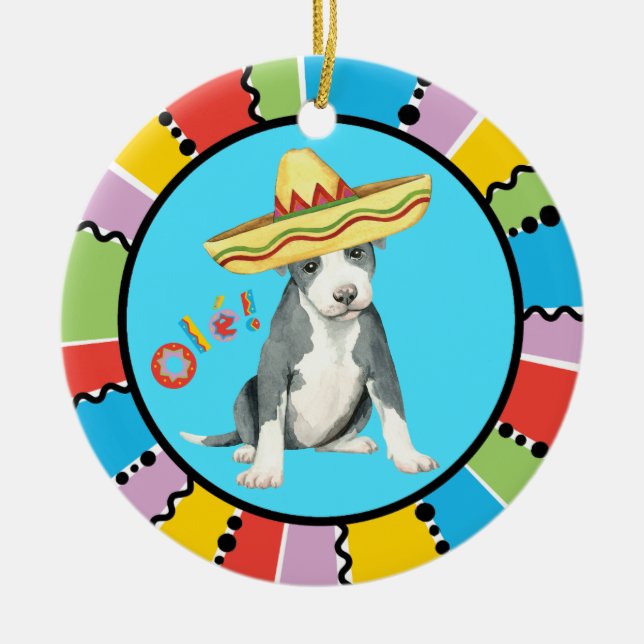 Fiesta Pit Bull Terrier Ceramic Ornament (Front)