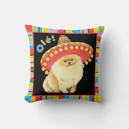 Fiesta Pomeranian Throw Pillow