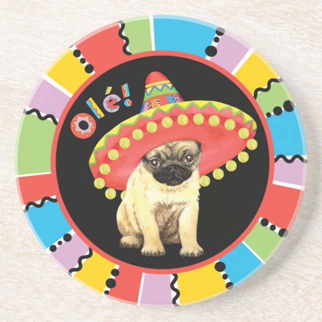 Fiesta Pug Drink Coaster (Front)
