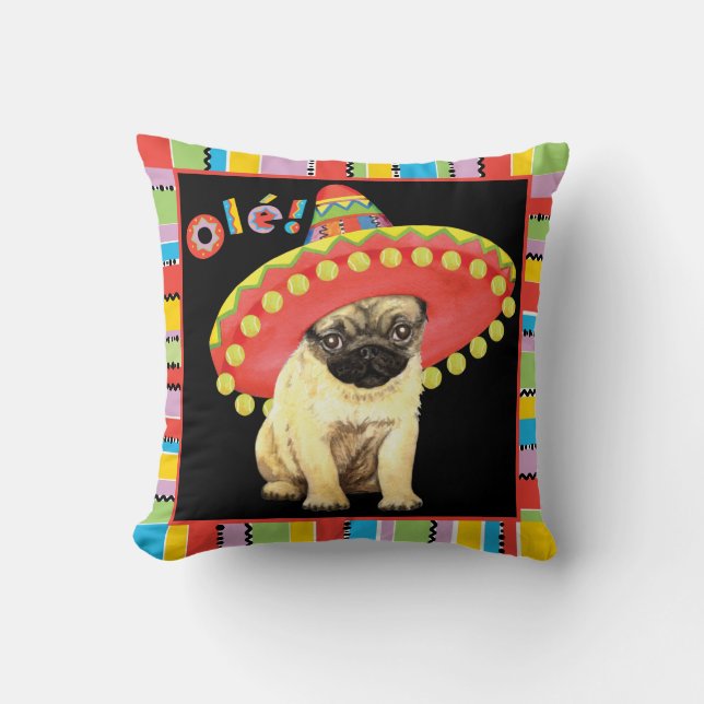 Fiesta Pug Throw Pillow (Front)