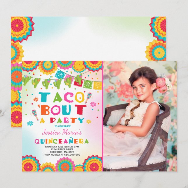 Fiesta Quinceanera Invitation Taco Bout A Party (Front/Back)