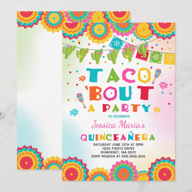 Fiesta Quinceanera Invitation Taco Bout A Party (Front/Back)