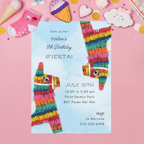 Fiesta Rainbow Llama Piata Birthday Party  Invitation