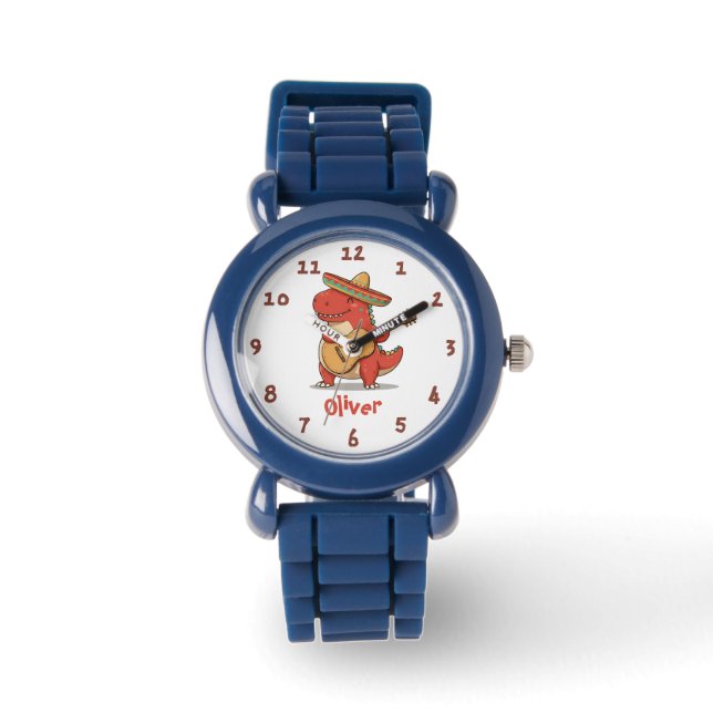 Fiesta Red Dinosaur with Sombrero & Guitar Watch (Front)