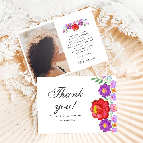 Fiesta Red Floral Photo Quinceaera Thank You Card