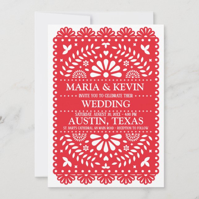 Fiesta Red Paisley Spanish Wedding invitation (Front)