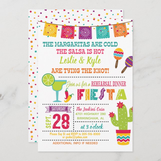 Fiesta Rehearsal Dinner Invitation - White (Front/Back)