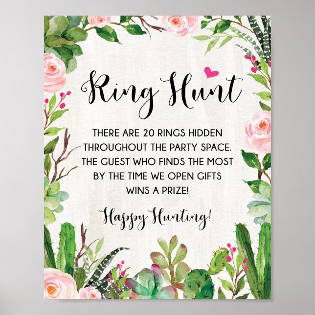 Fiesta Ring Hunt Game Cactus Floral Bridal Shower Poster (Front)