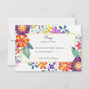 FIESTA RSVP with QR Code Folkart Flowers Card