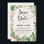 Fiesta Save the Date Invitation Pink Floral Cactus<br><div class="desc">Rustic fiesta save the date invitation featuring watercolor succulents,  pink roses and modern calligraphic lettering.</div>