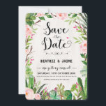 Fiesta Save the Date Invitation Pink Floral Cactus<br><div class="desc">Rustic fiesta save the date invitation featuring watercolor succulents,  pink roses and modern calligraphic lettering.</div>