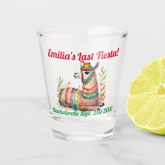 Fiesta Shot Glass Llama Bachelorette Personalized (Front)