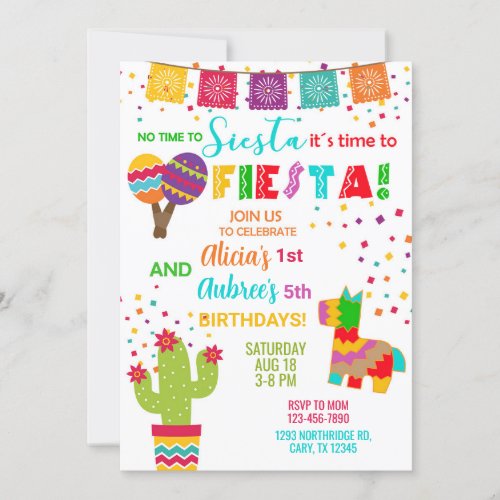 Fiesta siblings girls birthday invitation invite