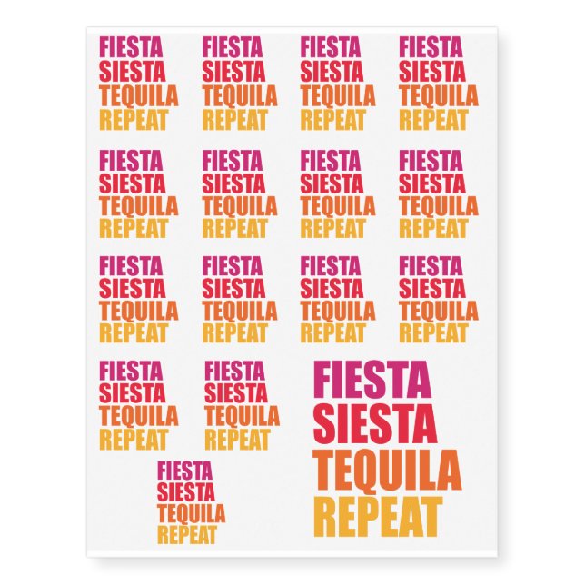 Fiesta, Siesta,Tequila Bachelorette Vacation Temporary Tattoos (Front)