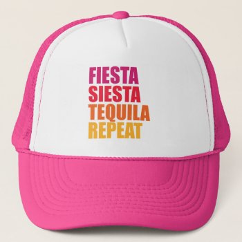 Fiesta  Siesta Tequila Bachelorette Vacation Trucker Hat by CreationsInk at Zazzle