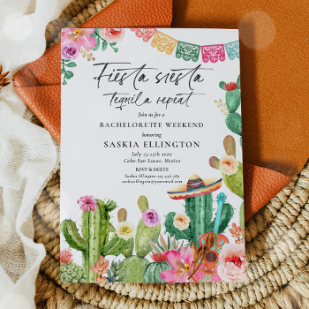Fiesta Siesta Tequila Repeat Bachelorette Party Invitation by PixelPerfectionParty at Zazzle