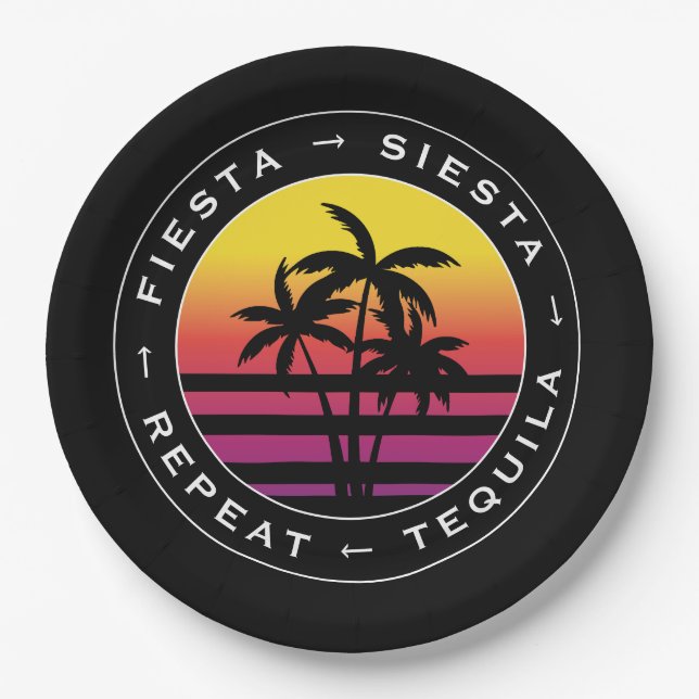 Fiesta Siesta Tequila Repeat Bachelorette Party Paper Plates (Front)