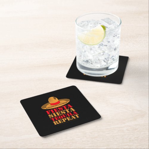 Fiesta Siesta Tequila Repeat Square Paper Coaster