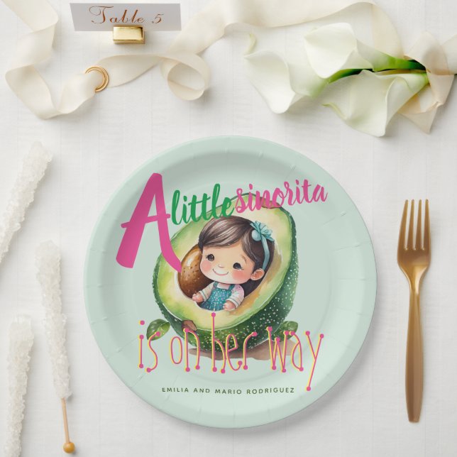 Fiesta Sinorita Baby Girl Shower Partyware Avocado Paper Plates (Wedding)
