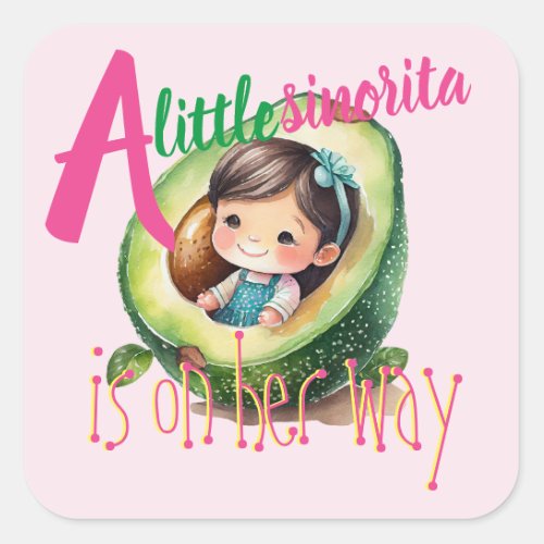 Fiesta Sinorita Baby Girl Shower Partyware Favors Square Sticker