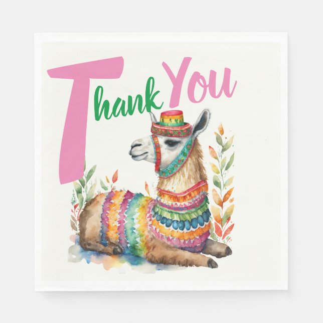 Fiesta Sinorita Baby Girl Shower Partyware Llama Napkins (Front)