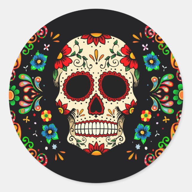 Fiesta Skull Classic Round Sticker (Front)