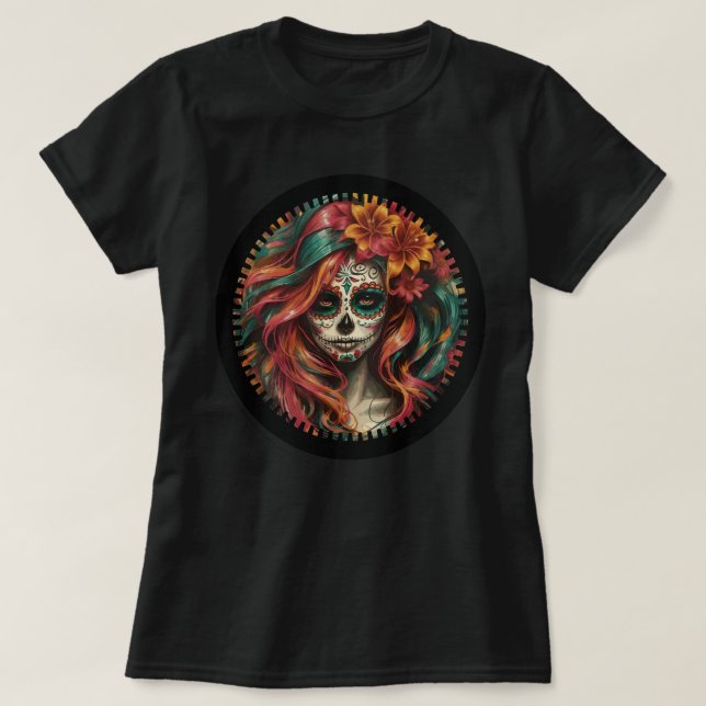 Fiesta Skull Women's Tee - Orange & Teal (Design Front)