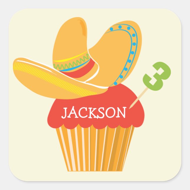 Fiesta Sombrero Cupcake Personalized Sticker (Front)