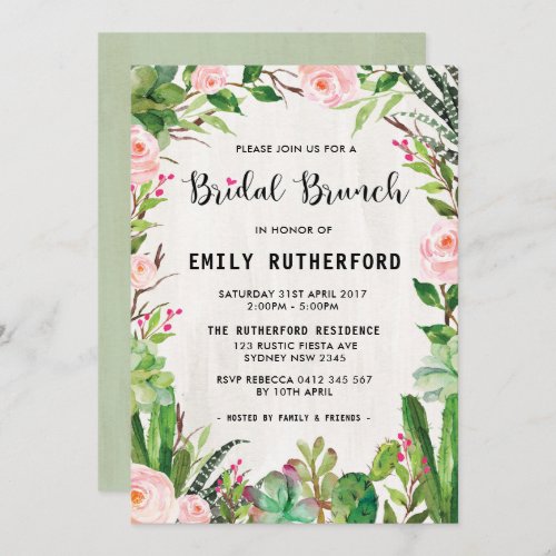 Fiesta Succulent Boho Bridal Brunch Invitation