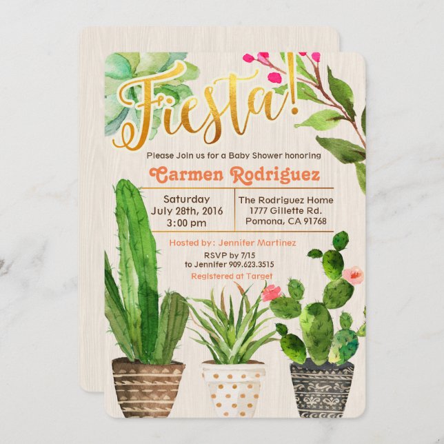 Fiesta Succulent Cactus Baby Shower Invitation (Front/Back)