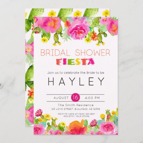 Fiesta Succulent Floral Watercolor Bridal Shower Invitation