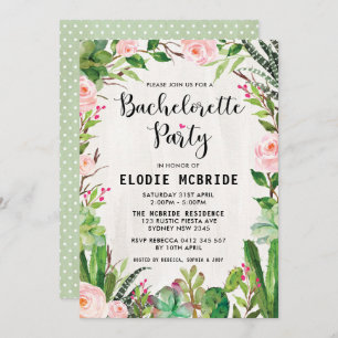 Fiesta Succulent Pink Floral Bachelorette Invite