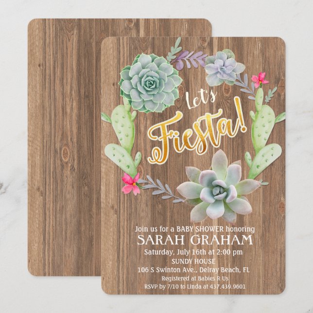 Fiesta Succulent Wreath Baby Shower Invitation (Front/Back)