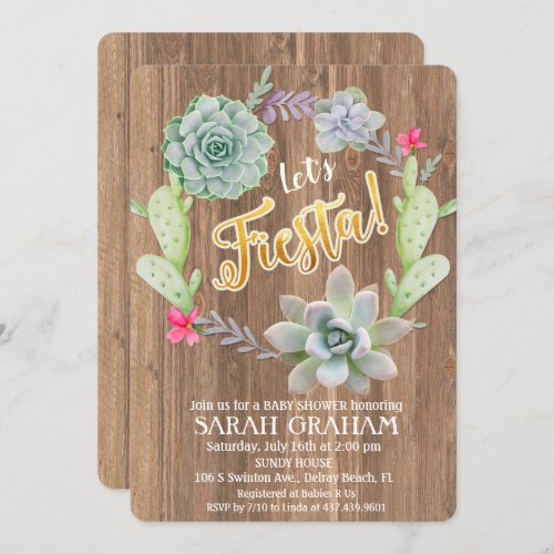 Fiesta Succulent Wreath Baby Shower Invitation