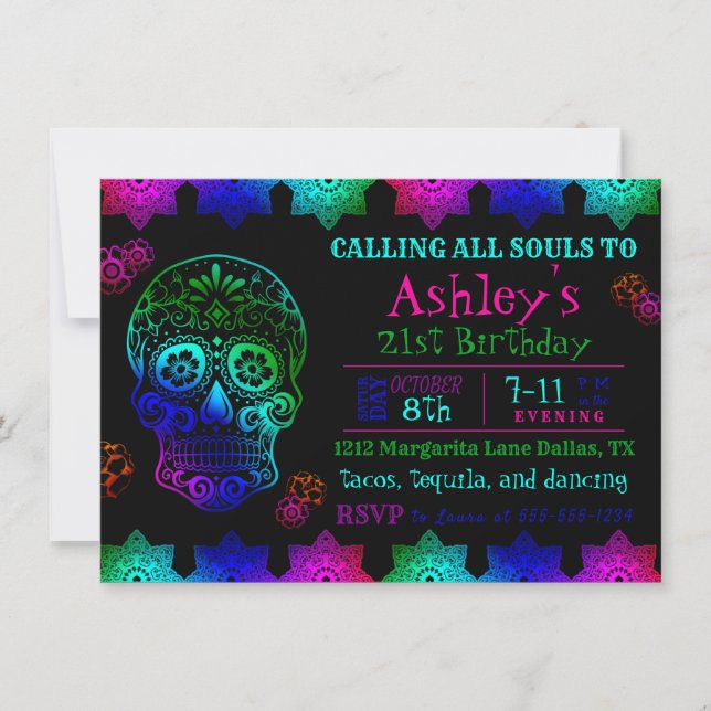 Fiesta Sugar Skull Birthday Invitation (Front)
